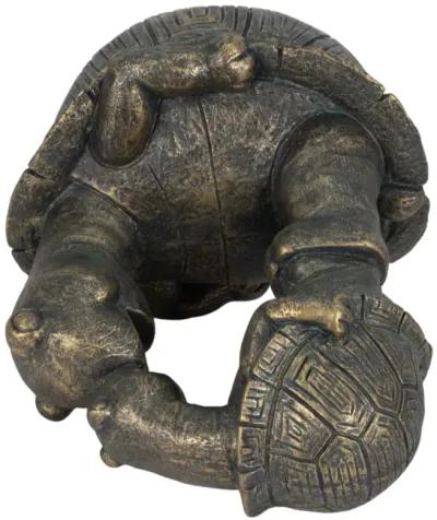 14" Turtle Parent And Child Playing, Bronze