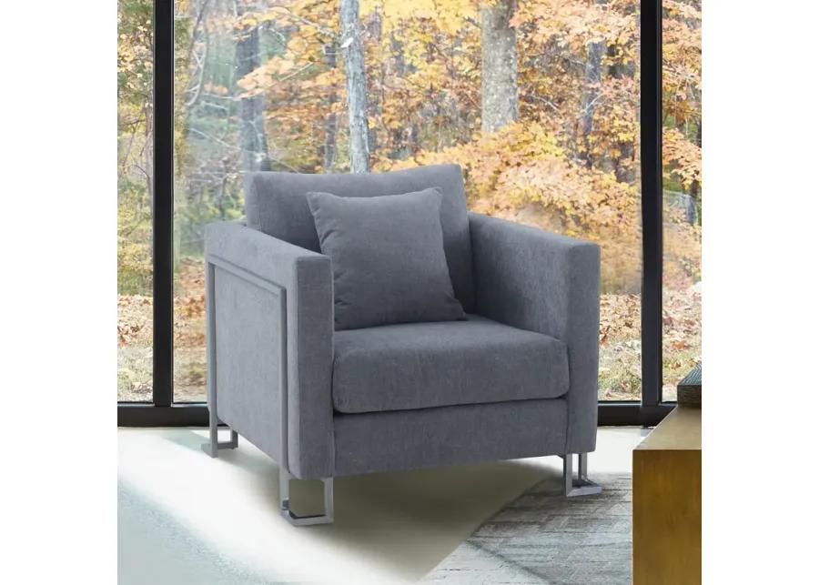 Heritage Gray Fabric Upholstered Accent Chair with Brushed Stainless Steel Legs