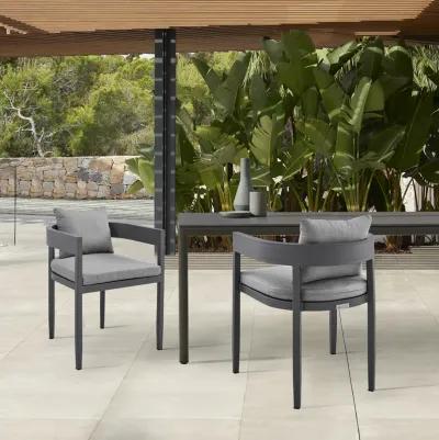 Argiope Outdoor Patio Dining Chairs in Aluminum with Gray Cushions - Set of 2