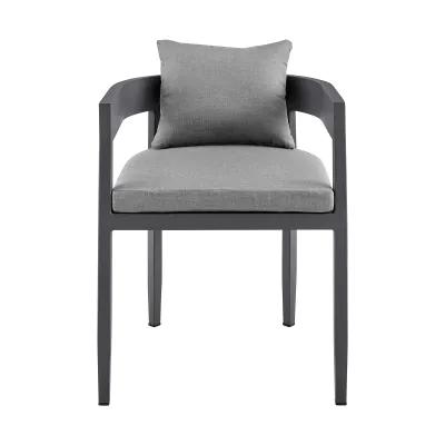 Argiope Outdoor Patio Dining Chairs in Aluminum with Gray Cushions - Set of 2