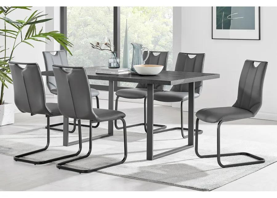 Pacific Dining Room Chair in Gray Faux Leather and Black Finish - Set of 2