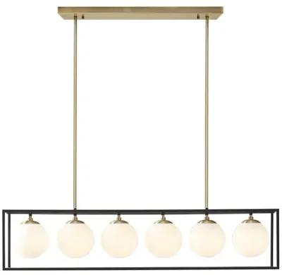 INK+IVY Helena Antique Brass/Black 6-Light Frosted Glass Globe Linear Chandelier