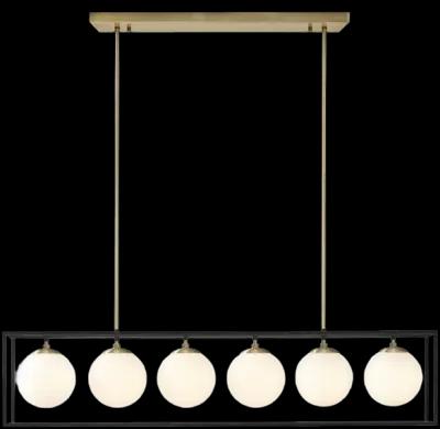 INK+IVY Helena Antique Brass/Black 6-Light Frosted Glass Globe Linear Chandelier