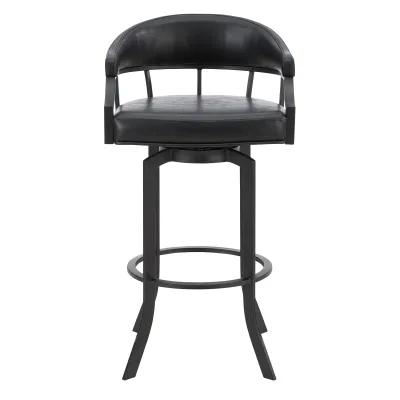 Pharaoh Swivel 30" Black Powder Coated and Black Faux Leather Metal Bar Stool