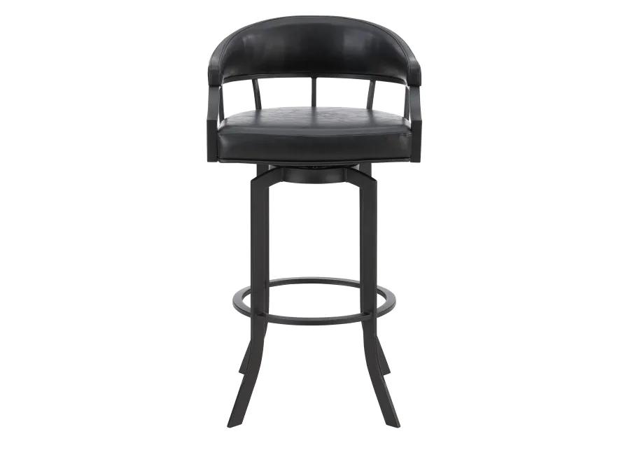 Pharaoh Swivel 30" Black Powder Coated and Black Faux Leather Metal Bar Stool