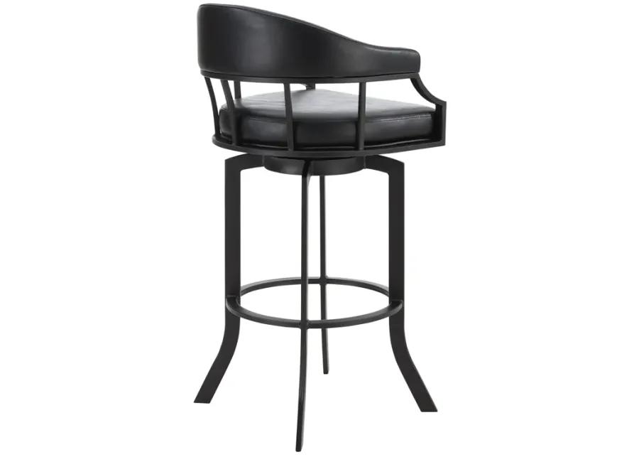 Pharaoh Swivel 30" Black Powder Coated and Black Faux Leather Metal Bar Stool