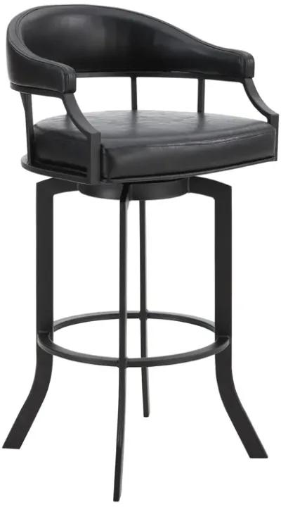 Pharaoh Swivel 30" Black Powder Coated and Black Faux Leather Metal Bar Stool