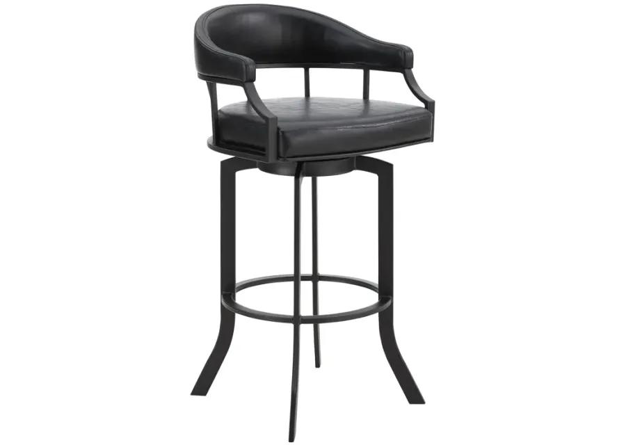 Pharaoh Swivel 30" Black Powder Coated and Black Faux Leather Metal Bar Stool