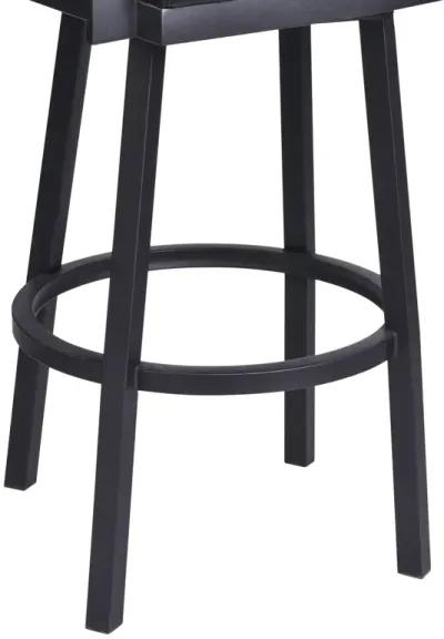 Balboa 26" Counter Height Swivel Vintage Black Faux Leather and Metal Bar Stool with Arms