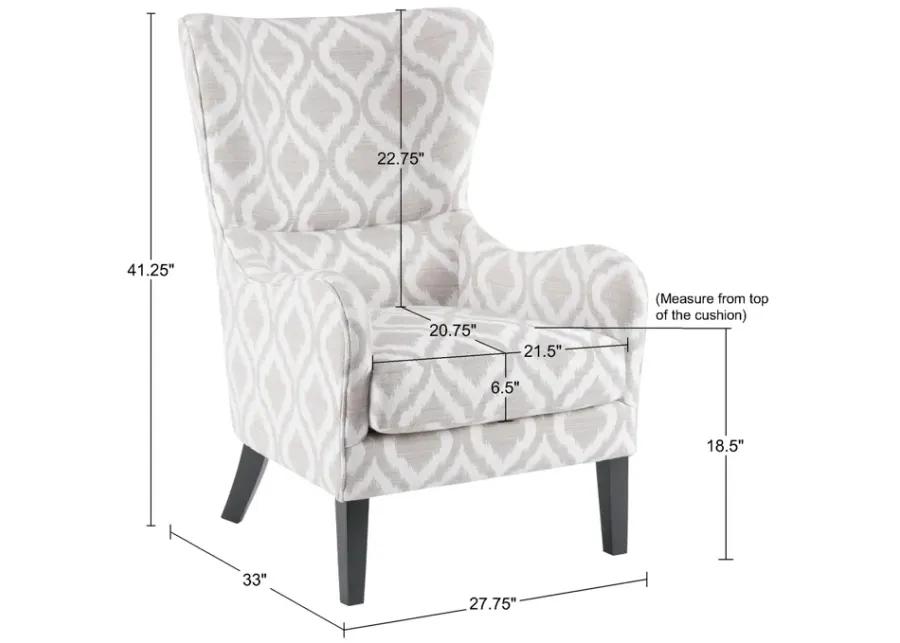 Madison Park Arianna Grey/White Swoop Wing Chair