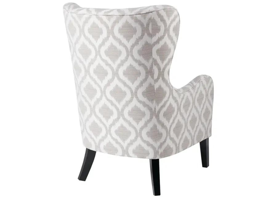 Madison Park Arianna Grey/White Swoop Wing Chair