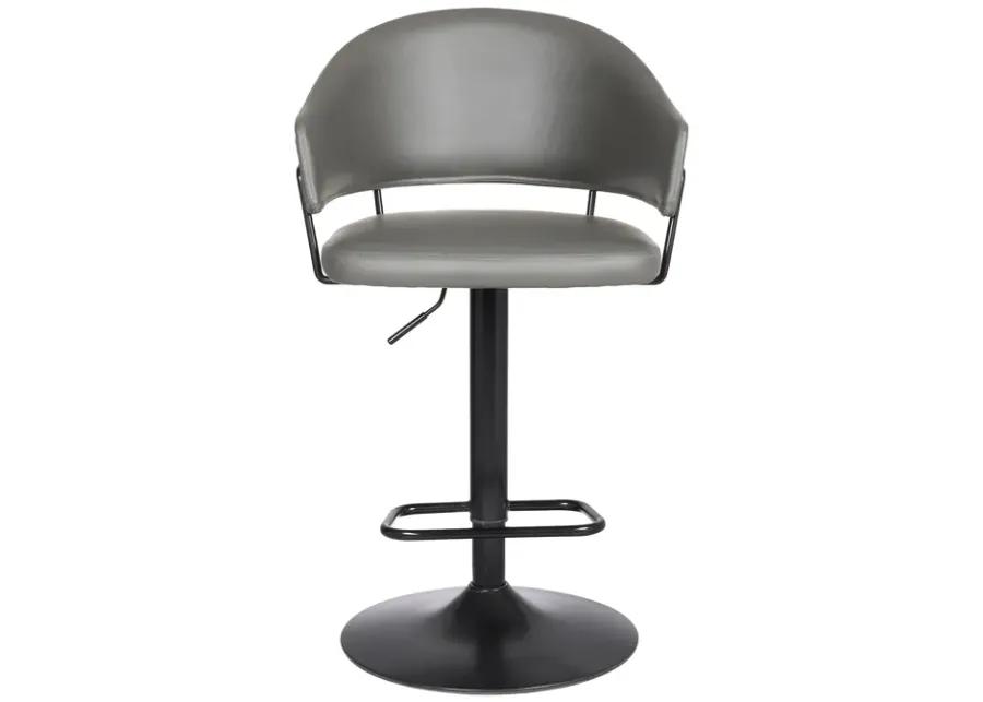 Brody Adjustable Height Swivel Grey Faux Leather and Black Wood and Metal Base Bar Stool