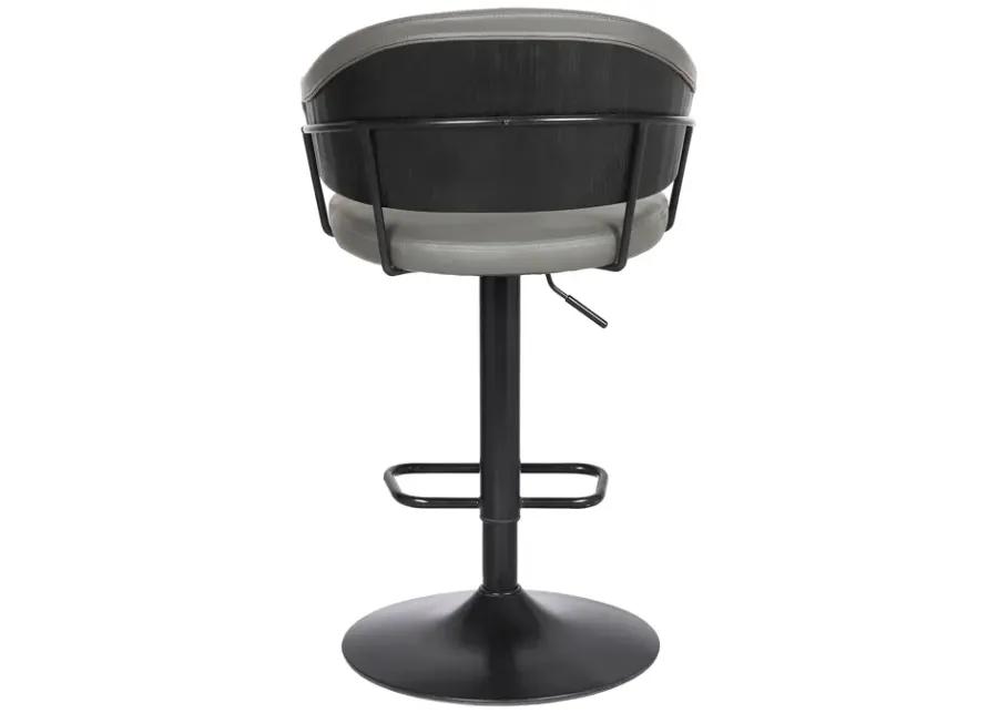 Brody Adjustable Height Swivel Grey Faux Leather and Black Wood and Metal Base Bar Stool