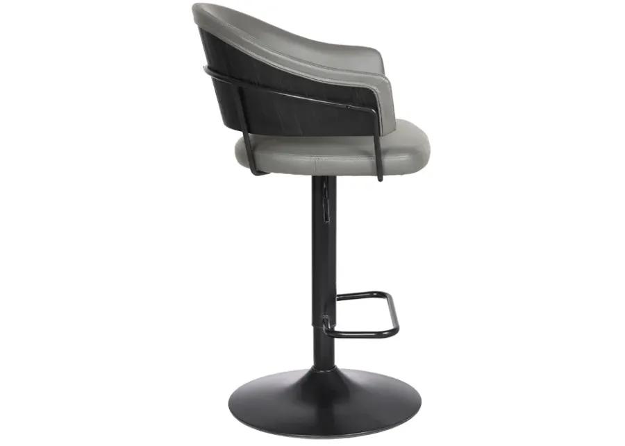 Brody Adjustable Height Swivel Grey Faux Leather and Black Wood and Metal Base Bar Stool