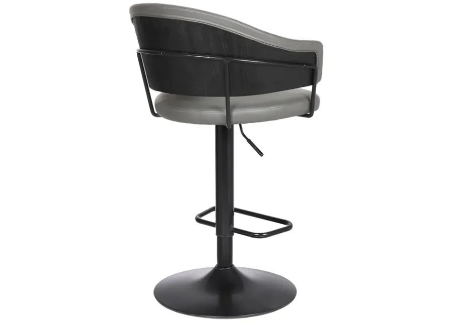 Brody Adjustable Height Swivel Grey Faux Leather and Black Wood and Metal Base Bar Stool