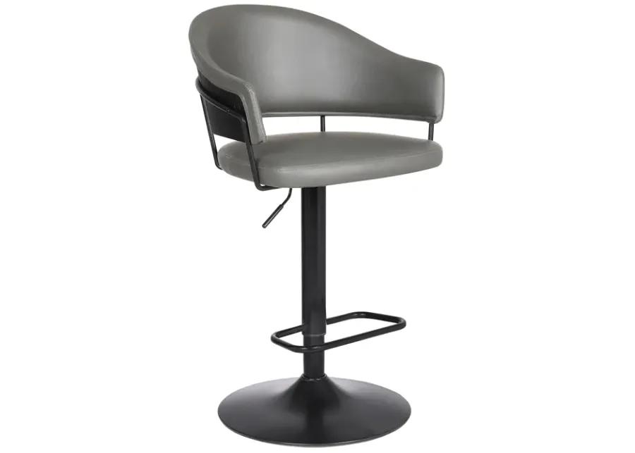 Brody Adjustable Height Swivel Grey Faux Leather and Black Wood and Metal Base Bar Stool