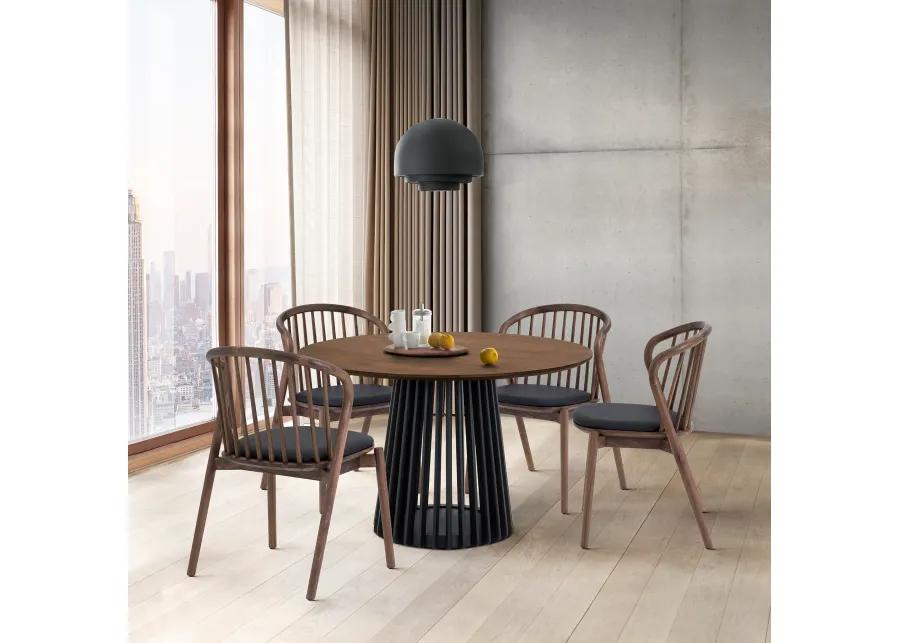 Pasadena Echo 5 Piece Round Dining Set with Walnut and Black Finish Table and Walnut Finish Chairs