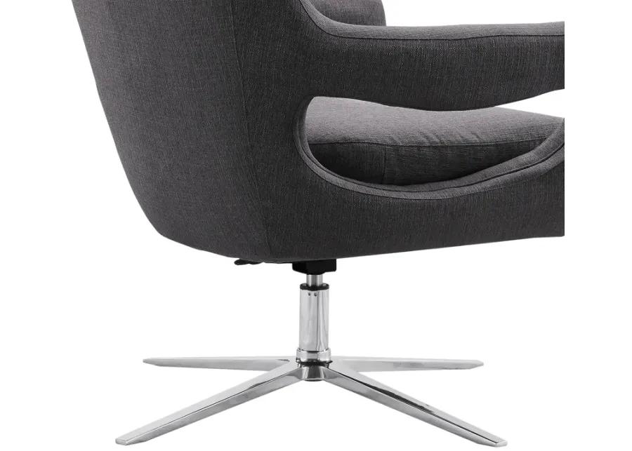 Quinn Contemporary Adjustable Swivel Accent Chair in Polished Chrome Finish with Grey Fabric