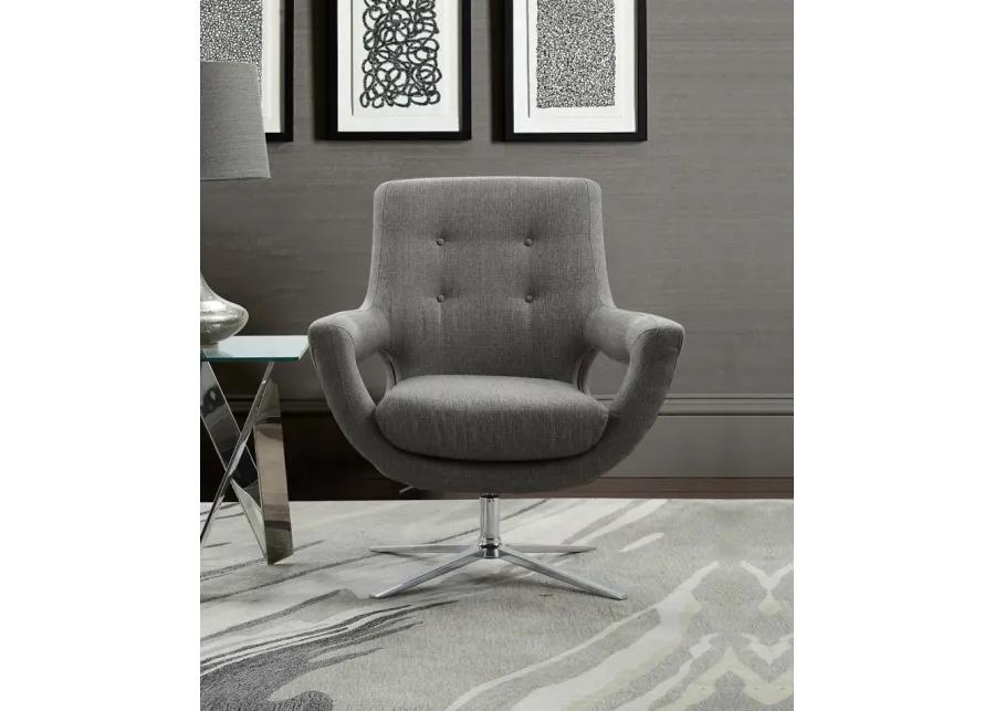 Quinn Contemporary Adjustable Swivel Accent Chair in Polished Chrome Finish with Grey Fabric