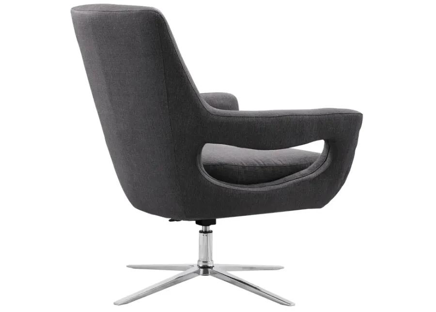 Quinn Contemporary Adjustable Swivel Accent Chair in Polished Chrome Finish with Grey Fabric