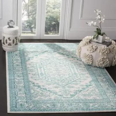 Adirondack Contemporary Ivory / Teal 6' X 6' Round Powerloomed Rug