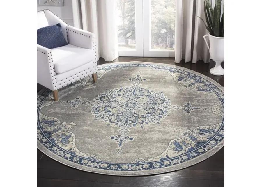 Brentwood 867 Light Grey / Blue 5' X 5' Round Round Powerloomed Rug