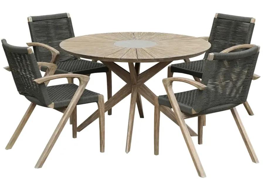 Sachi and Nabila Outdoor 5 Piece Light Eucalyptus and Concrete Dining Set