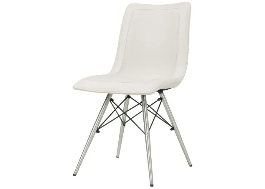 Blaine  Faux Leather Dining Side Chair Stainless Steel Legs, Light Cream  - Set of 2