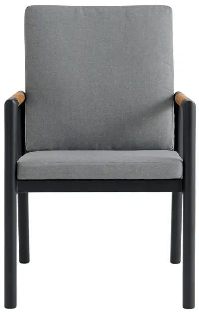 Crown Black Aluminum and Teak Outdoor Dining Chair with Dark Gray Fabric - Set of 2