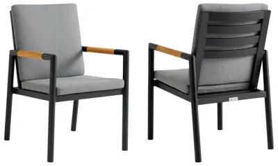 Crown Black Aluminum and Teak Outdoor Dining Chair with Dark Gray Fabric - Set of 2