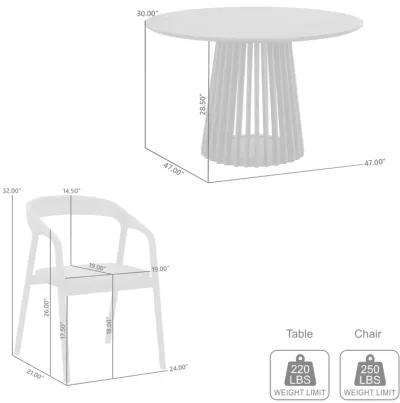 Pasadena Apache 5 Piece Round Dining Set in Black Oak Finish with Black Faux Leather 