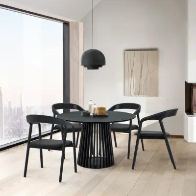 Pasadena Apache 5 Piece Round Dining Set in Black Oak Finish with Black Faux Leather 