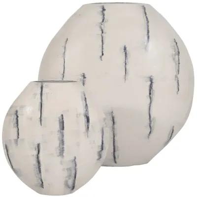 Metal, 20" Enameled Round Vase, Distressed White