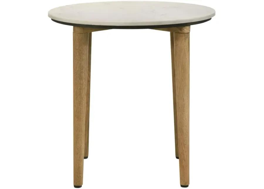 Aldis Round Marble Top End Table White and Natural