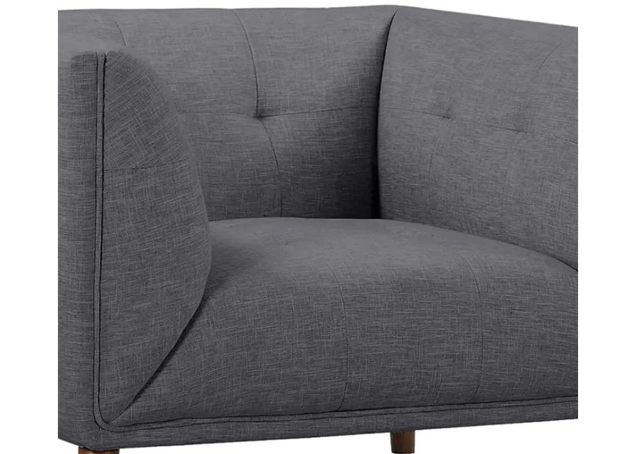 Hudson Mid-Century Button-Tufted Chair in Dark Gray Linen and Walnut Legs