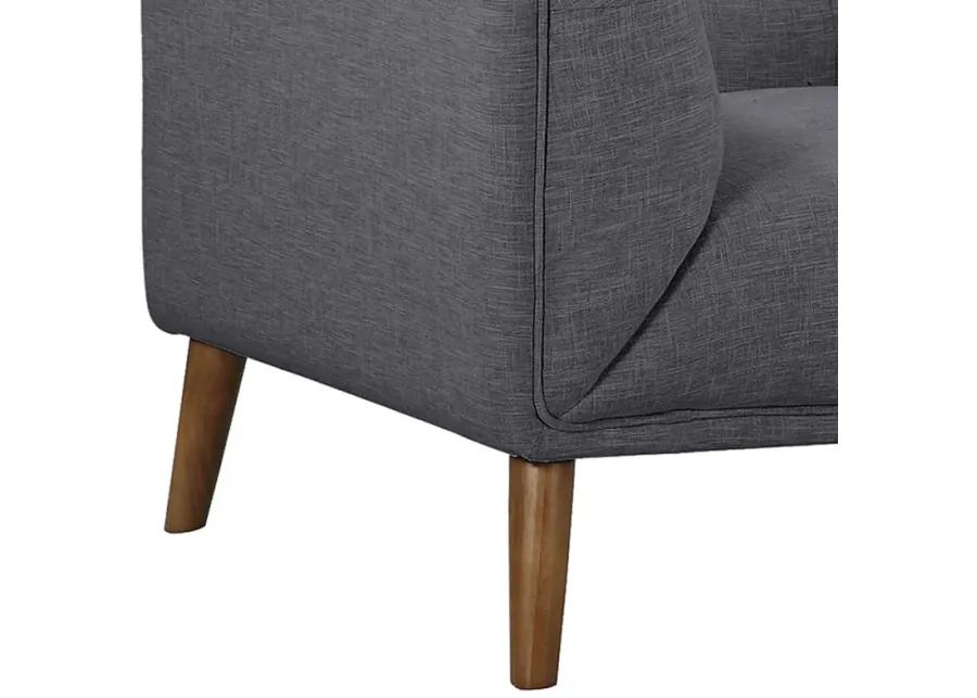 Hudson Mid-Century Button-Tufted Chair in Dark Gray Linen and Walnut Legs