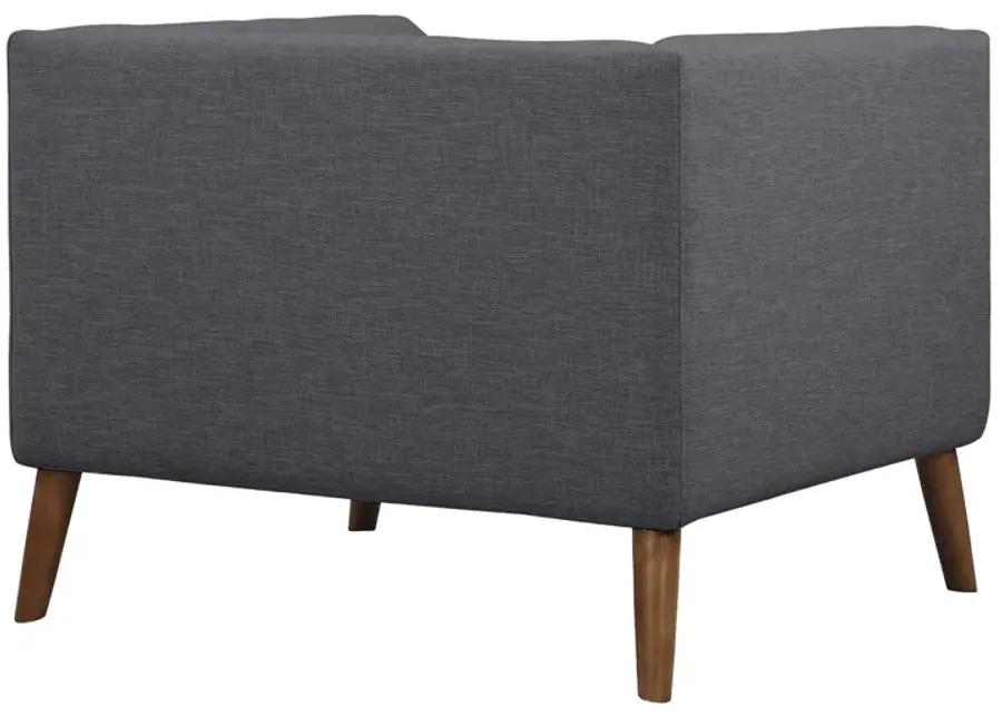 Hudson Mid-Century Button-Tufted Chair in Dark Gray Linen and Walnut Legs