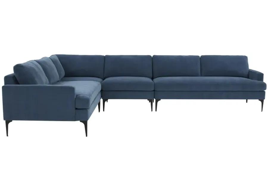 Serena Blue Velvet Large L-Sectional with Black  Legs