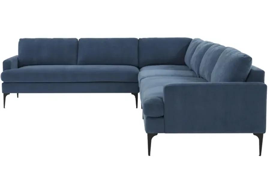 Serena Blue Velvet Large L-Sectional with Black  Legs