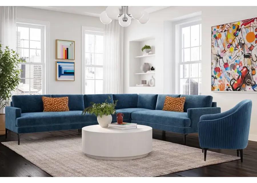 Serena Blue Velvet Large L-Sectional with Black  Legs