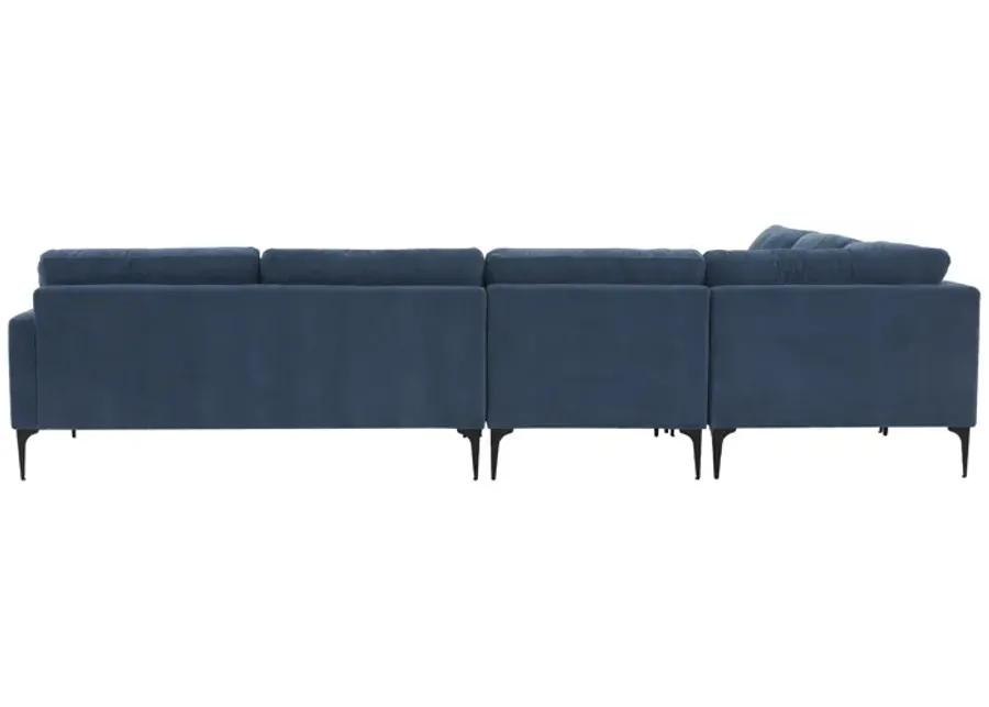 Serena Blue Velvet Large L-Sectional with Black  Legs