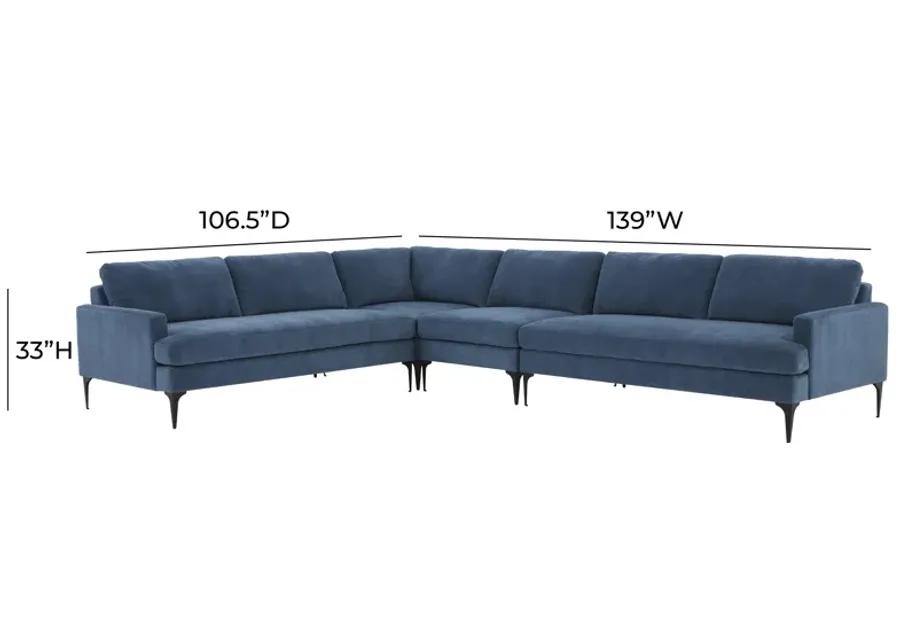 Serena Blue Velvet Large L-Sectional with Black  Legs