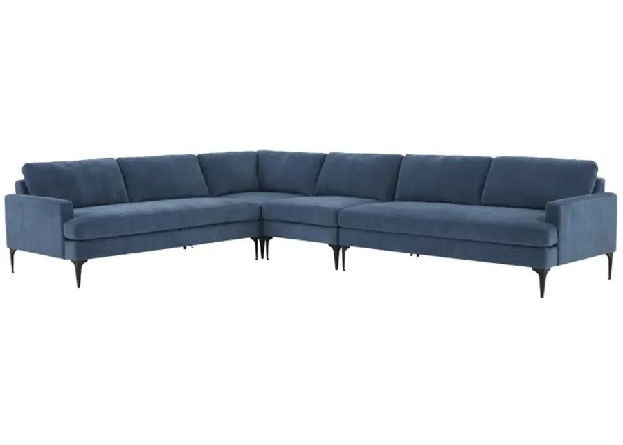 Serena Blue Velvet Large L-Sectional with Black  Legs