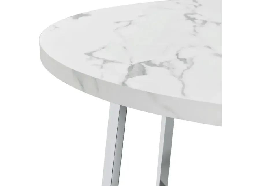 Alcott Round Faux Carrara Marble Top Dining Table Chrome