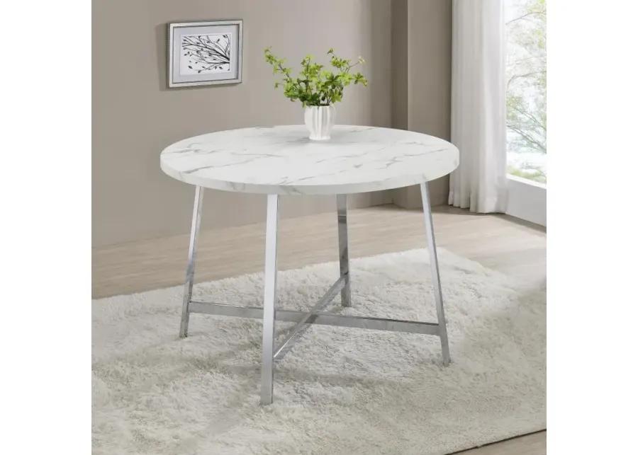 Alcott Round Faux Carrara Marble Top Dining Table Chrome