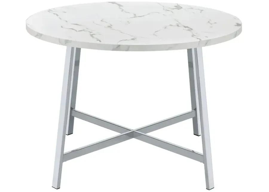 Alcott Round Faux Carrara Marble Top Dining Table Chrome