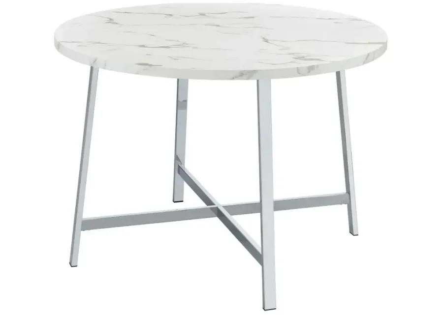 Alcott Round Faux Carrara Marble Top Dining Table Chrome