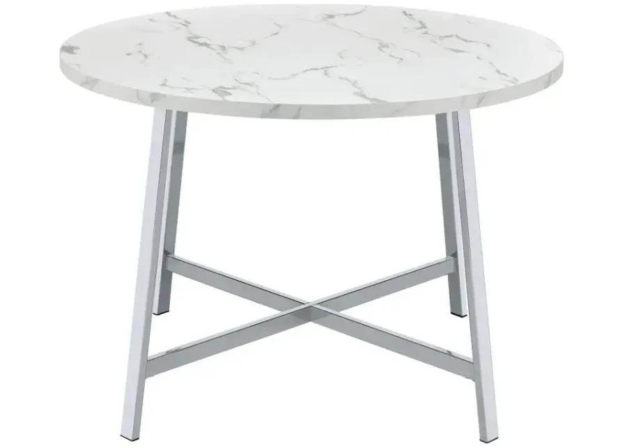 Alcott Round Faux Carrara Marble Top Dining Table Chrome