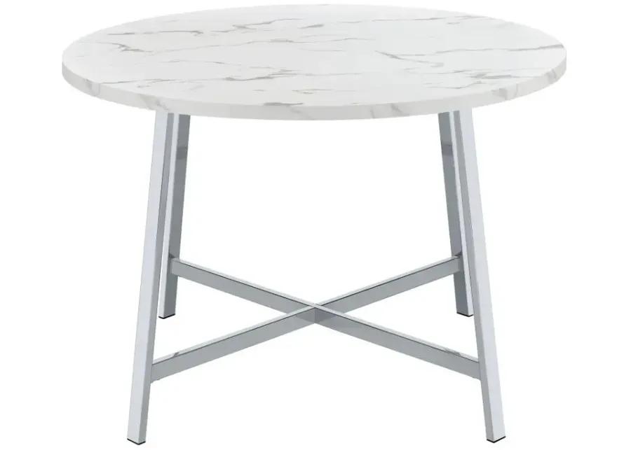 Alcott Round Faux Carrara Marble Top Dining Table Chrome