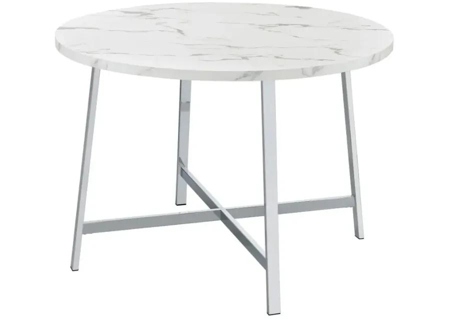 Alcott Round Faux Carrara Marble Top Dining Table Chrome